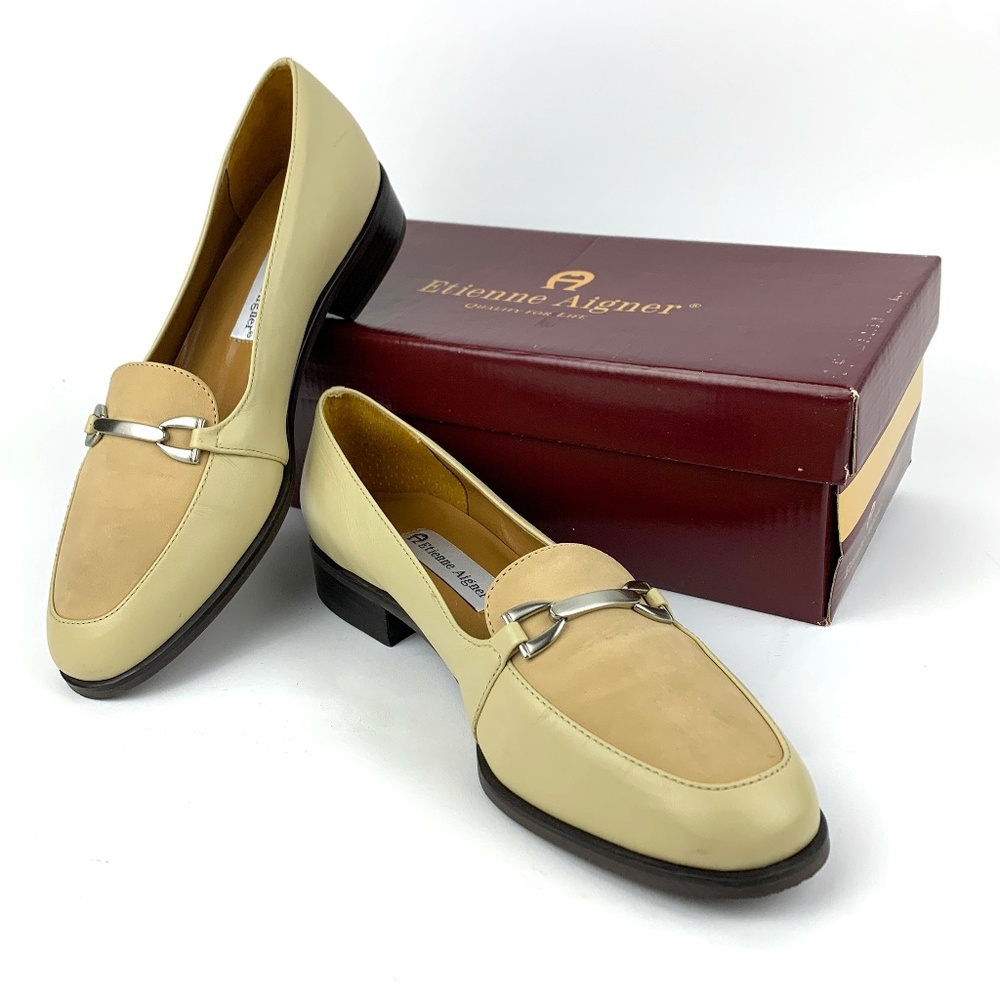 Etienne Aigner NEVE 2 Tone Sand Leather/Nubuck Loafers w/Horsebit 8.5 Like NEW**